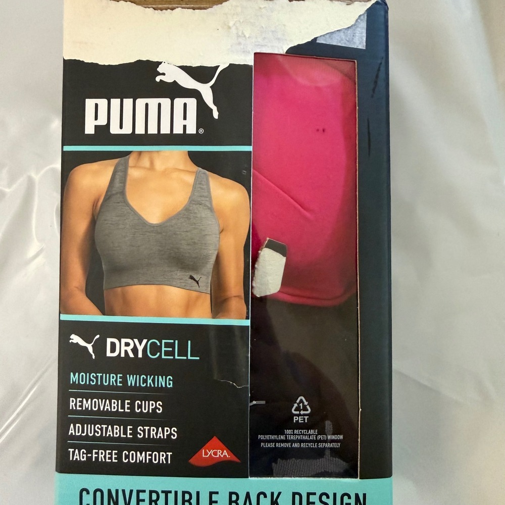 Puma Womens DryCell 2 Pack Convertible Sports Bras Pink Black Removable Cups